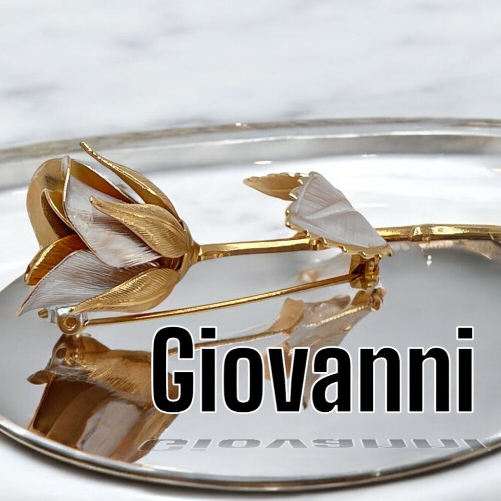 Vintage GIOVANNI Long Stem Rose Brooch 'One Rose' Silver and Gold 2 Tone Pin